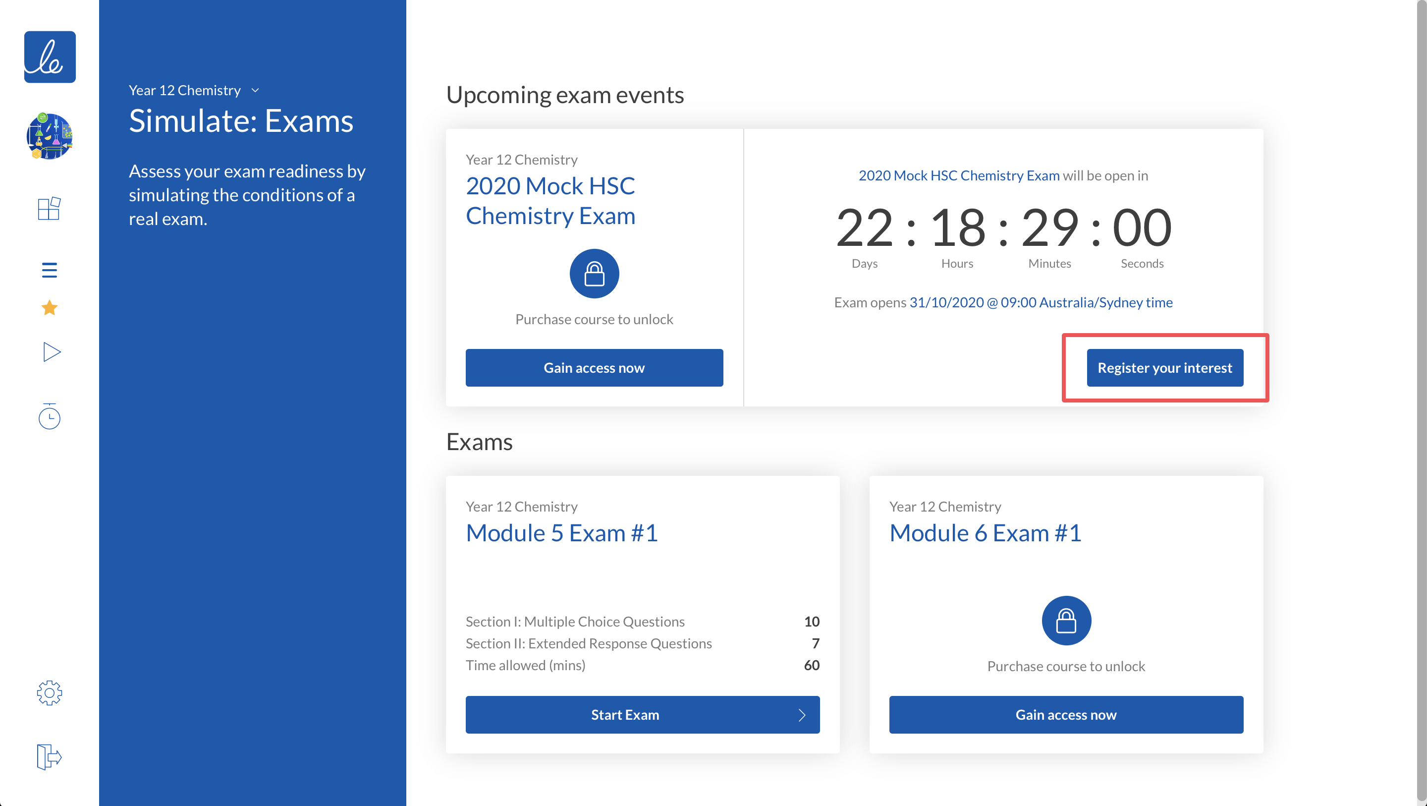 Mock HSC Chemistry Exam Registration Step 3